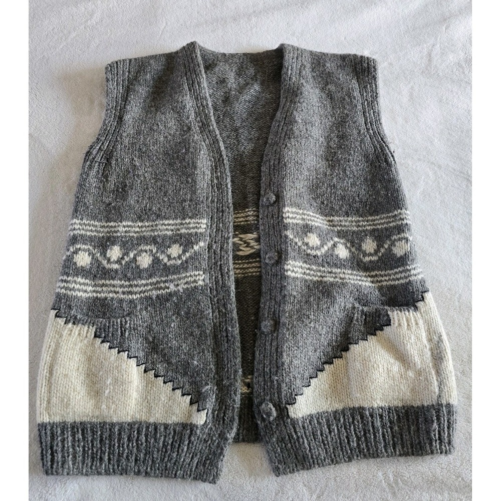 Mens Vintage Wool Vest Handmade Thick‎ Gray Natural Coloring